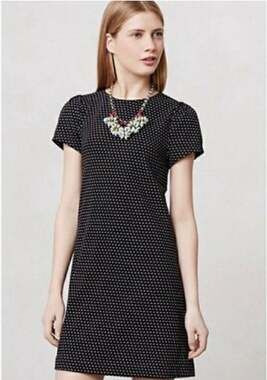 Maeve Anthropologie Black and White Polka Dot Short Sleeve Shift Dress XS